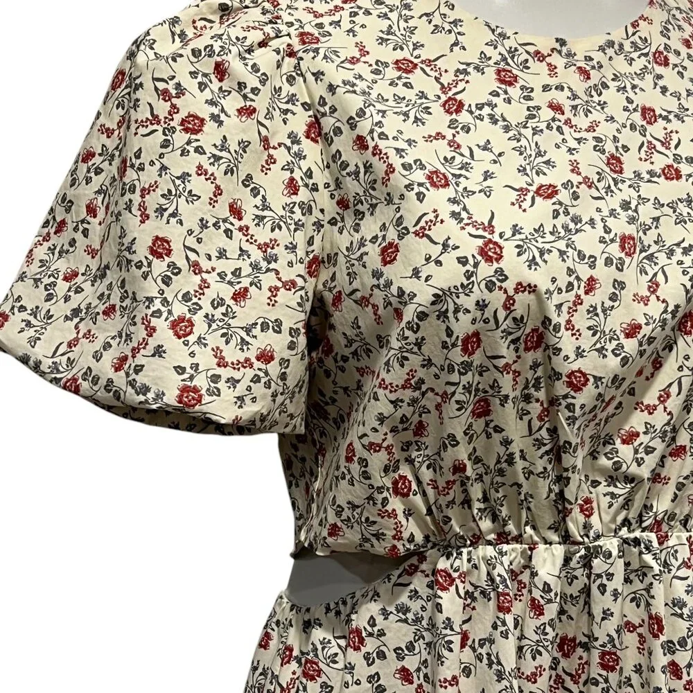 WAYF Tiered Floral Maxi Dress, Cream Blue Red, M